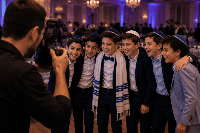 Famille et invités réunis pendant une Bar Mitzvah à Paris