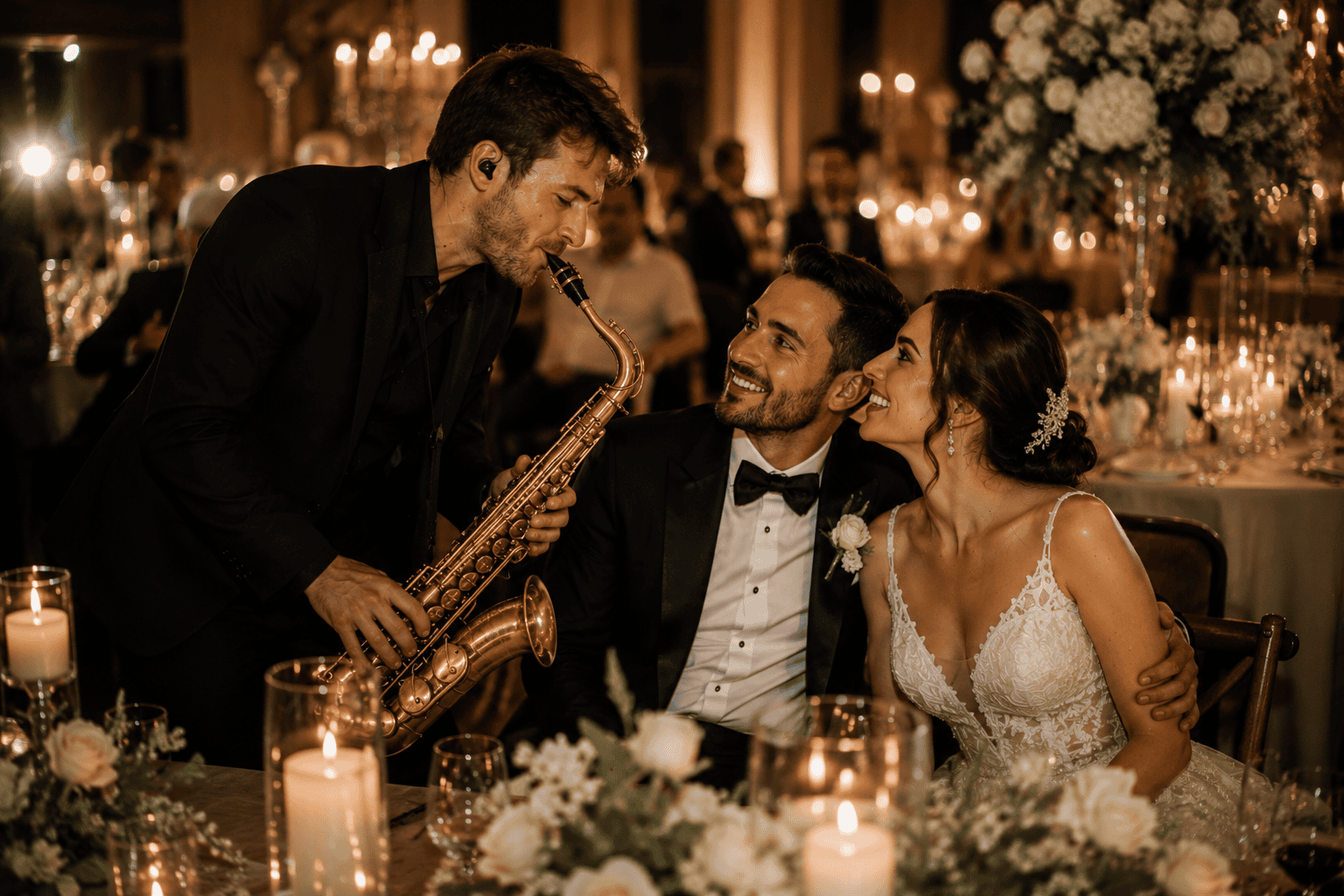 Réception de mariage festive avec étincelles