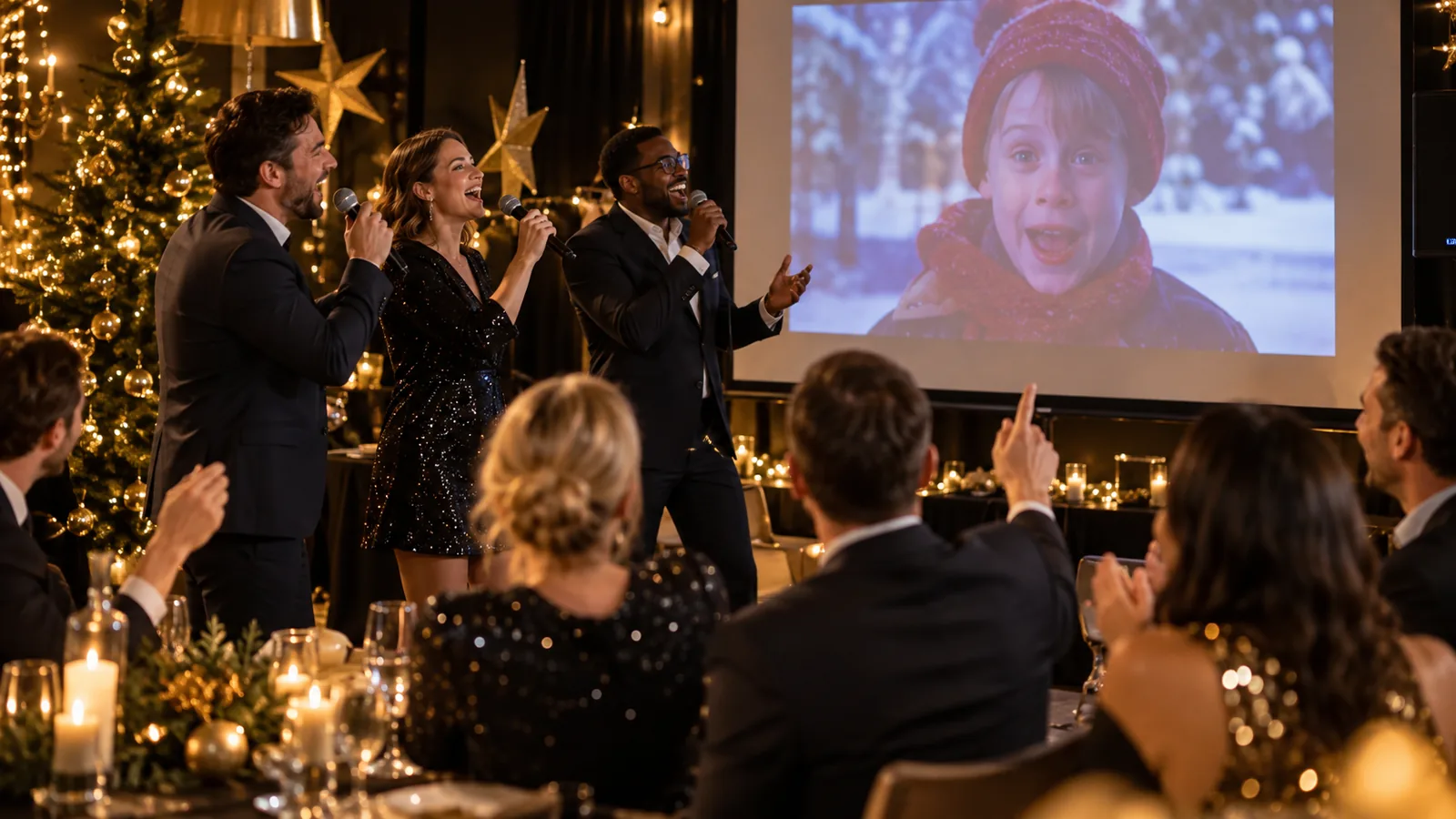 Animation karaoké lors d'une soirée de Noël en entreprise