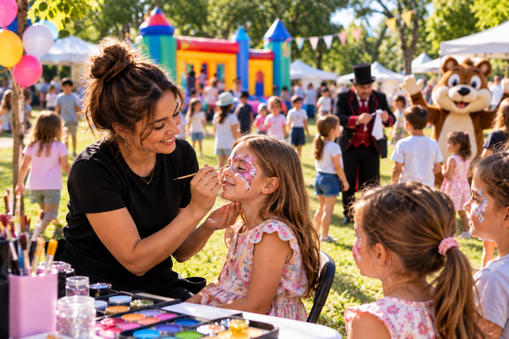 Animation maquillage et familles dans un parc